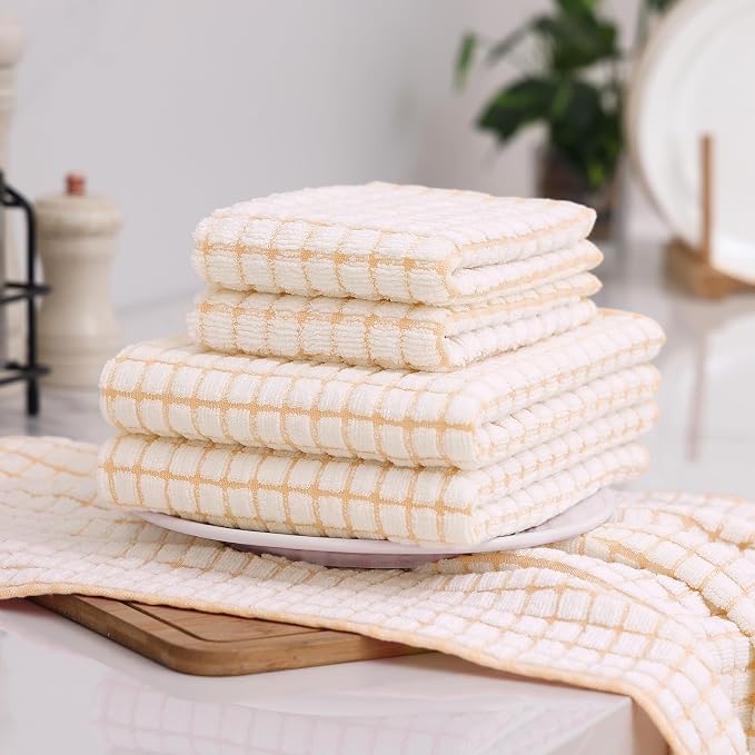 Homaxy Kitchen Towels and Dishcloths Set, Set of 12, Apricot | Cotton Terry Kitchen Dish Towels, Super Soft and Absorbent Dish Cloths, 16 x 25 and 12 x 12 Inches