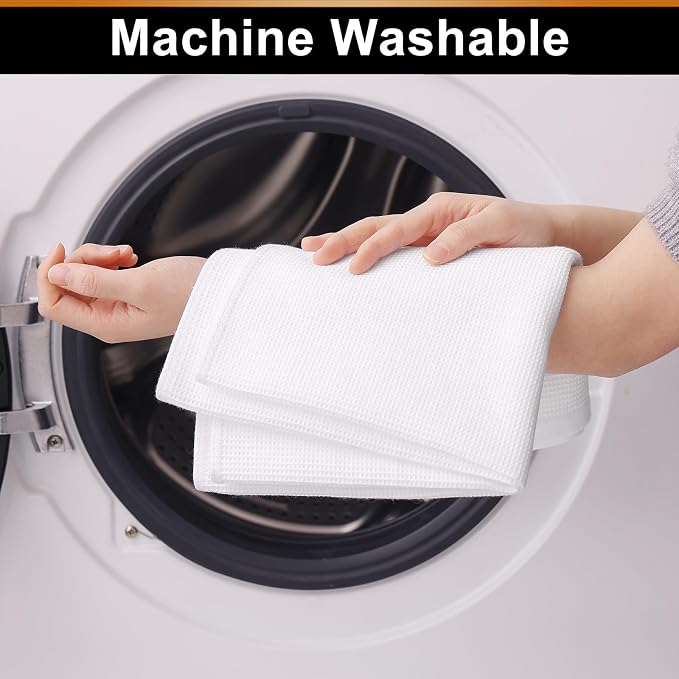 Homaxy 100% Cotton Waffle Weave Kitchen Towels, 4 Pack, White | Soft and Absorbent Dish Towels, 16 x 26 Inches Quick Dry Hand Towels