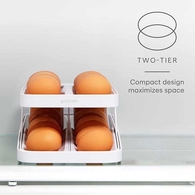 YouCopia RollDown® Egg Dispenser, Rolling Eggs Dispenser and Organizer for Refrigerator Storage, Double Track