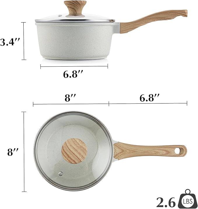 SENSARTE White Ceramic Nonstick Saucepan with Lid Set, Small Cooking Pot with Stay Cool Handle, Induction Compatible Saucepot, White Granite Coating, PFOA/PFAS Free, 2.0 + 2.5QT | Cooking Pot with Stay Cool Handle, Induction Compatible Saucepot, White ...
