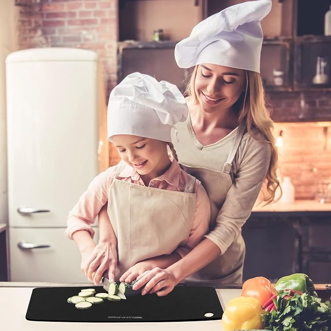 Dishwasher Safe Cutting Board for Kitchen - Large Composite Wood Chopping Board, Thin & Lightweight, Heat Resistant, BPA-Free, Eco-Friendly Cutting Board for Meal Prep, 14.5 x 11.25 Inch (Slate Black)