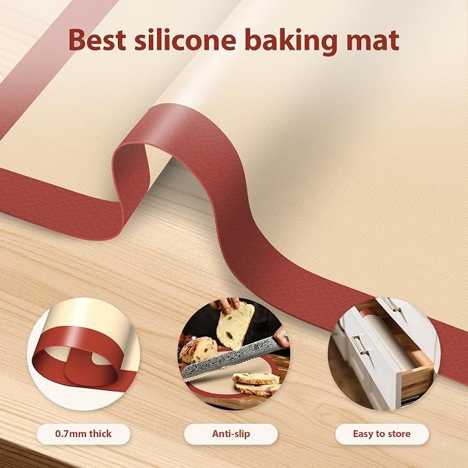 Silicone Baking Mat Set of 6, Nonstick & Reusable | Baking Sheets for Pastries, Macarons, Cookies, Pizza, Heat Resistant Multi Pack Sets for Pastries, Macarons, Cookies, Pizza