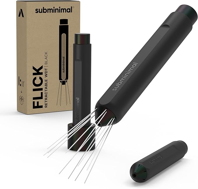 Subminimal Flick WDT Espresso Distribution Tool - Retractable Needle Tamper | Barista stirrer tool, coffee & espresso machine parts, includes two sets of replacement needles and base, magnetic release