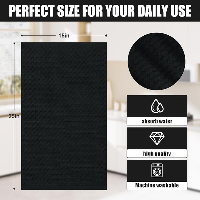 Homaxy 100% Cotton Terry Kitchen Towels(15" x 25", 4 Pack), Black | Soft and Super Absorbent Dish Towels, 380 GSM Reusable Tea Towel with Hanging Loop, Pineapple Grid Designed