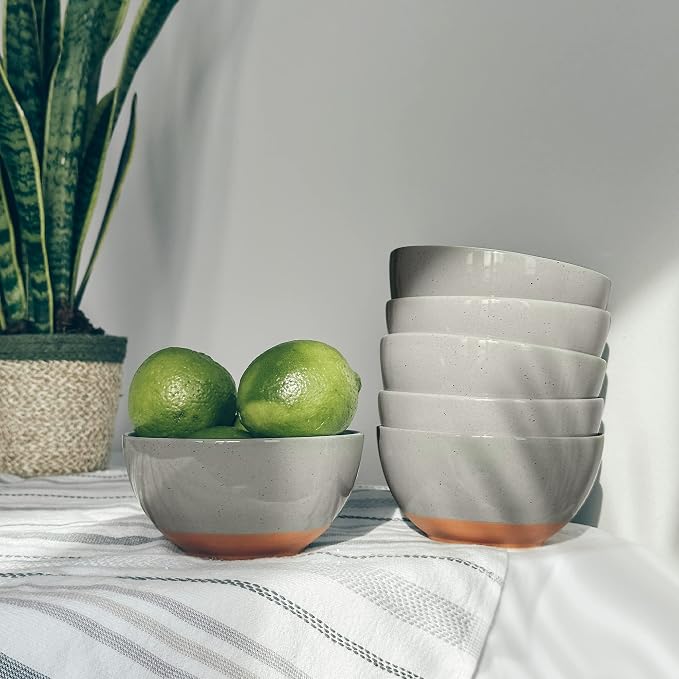 Mora Ceramic Small Dessert Bowls - 16oz, Set of 6 - Microwave, Oven and Dishwasher Safe, For Rice, Ice Cream, Soup, Snacks, Cereal, Chili, Side Dishes etc - Microwavable Kitchen Bowl, Earl Grey