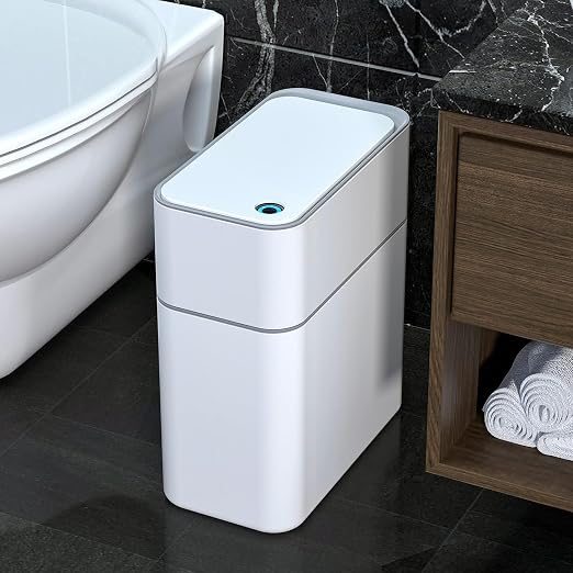 MOPALL Bathroom Trash Can with Lid Automatic Bagging Motion Sensor 3.5gal | Automatic Adsorption Bag, Touchless, Compact, Odor Seal Garbage Can for Bathroom, Bedroom, Living Room, Home, Office, Kitchen