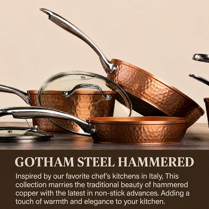Gotham Steel Hammered Copper 14 Inch Non Stick Frying Pan with Lid, Nonstick Frying Pan with Ceramic Coating and Induction Plate for Even Heating, Oven / Dishwasher Safe, 100% Healthy & Non Toxic | Extra Large Skillet, Induction Compatible, PFOA/PFOS/P...