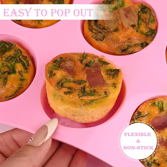2 Pack Silicone Muffin Pan, Nonsticks 12 Cups Standard Cupcake Pans, Silicone Molds for Baking Muffin, Egg Bite, Cupcakes, Tart and Quiche (Pink & Green)