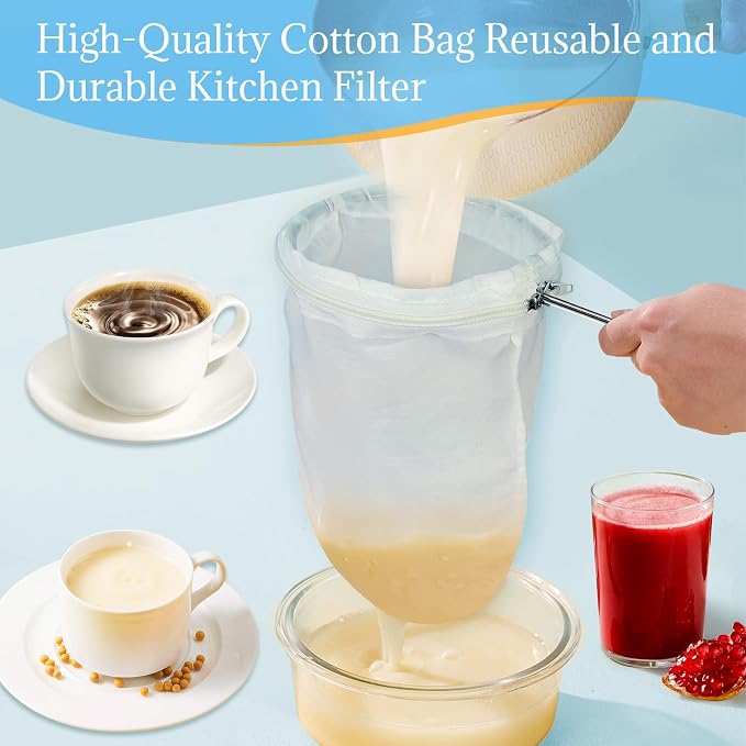 Fine Mesh Strainer, 6Pcs Cloth Strainer Bags with Steel Handle | Reusable Cotton Bags, Multipurpose Strainer Bags, Nut Milk Bags, Juice Strainer for Juicing, Coffee, Thai Tea
