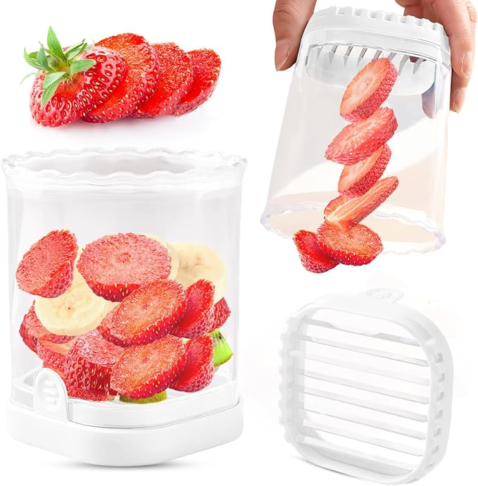 Creative Strawberry Slicer, Detachable Cutter with Push Plate (White)