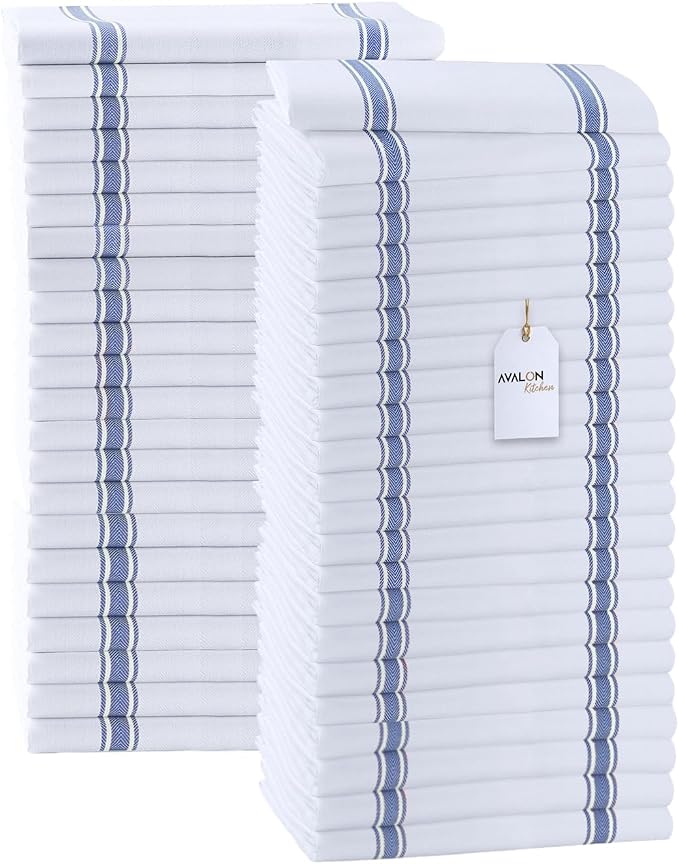 Dish Towels 45 Pack Blue Stripe 100% Cotton Kitchen Towel 15x25 Inch Tea Towels, Dish Cloths for Washing Dishes, Kitchen Rags for Drying Dishes