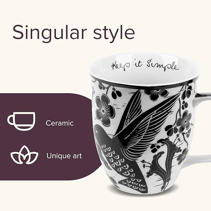 Karma Gifts 14 oz Black and White Boho Mug Hummingbird - Cute Coffee and Tea Mug - Ceramic Coffee Mugs for Women and Men