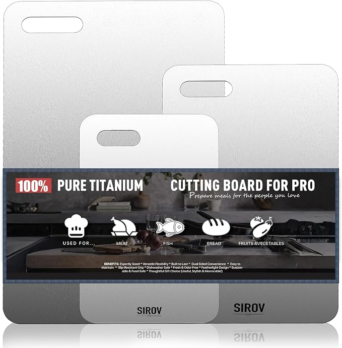 Katori Titanium Cutting Board, 100% Pure Titanium Cutting Boards For Kitchen, Best Non Toxic chopping board, Dishwasher safe, Hygiene and Durability for Meat and fruit, New Package Design (3 PCS)