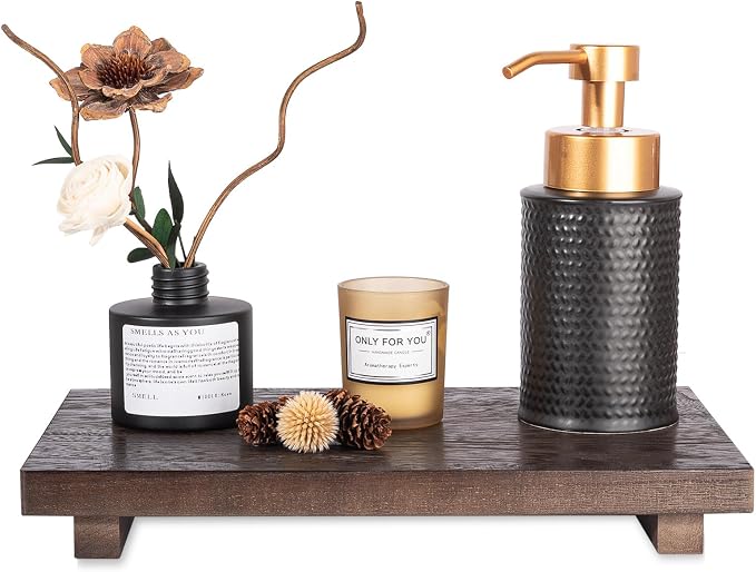 zoocatia Small Wood Tray Pedestal Stand Farmhouse Bathroom Decor Decorative Wooden Riser Kitchen Soap Dish Holder for Vanity, Counter, Sink, Large 11.8" x 7" - Walnut | Waterproof, Lightweight, Easy Clean, Small Wooden Riser Pedestal Stand Accessories ...