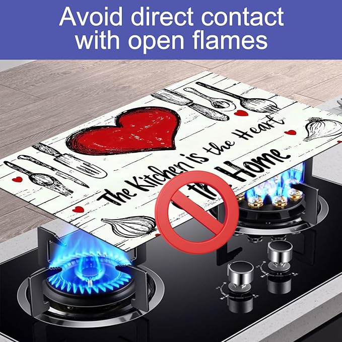 HOMETITUTE Heart Stove Top Cover 28x20 Rustic Diatomite Heat Resistant Mat