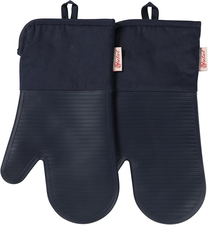 YUTAT Silicone Oven Mitts,High Heat Resistant Up to 500 Degrees,Waterproof Cooking Gloves with Soft Polyester Filling,Kitchen Potholder Set - Perfect for BBQ,Baking and Cooking,2 Pcs Set(Deep Blue)
