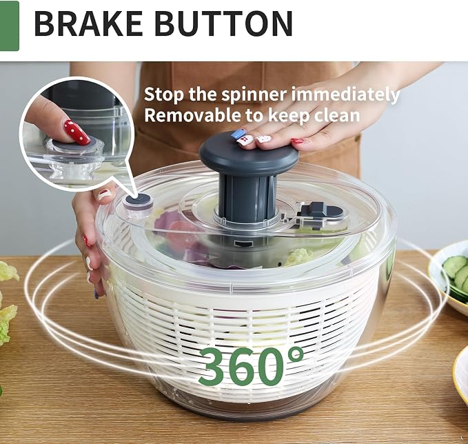 Salad Spinner Large, Fruit Washing Bowl with Strainer, Quick and Easy Use Lettuce Spinner, Fruits and Vegetables Washer, Lettuce Salad Dryer, Kitchen Essentials (6L/6.34Qt)
