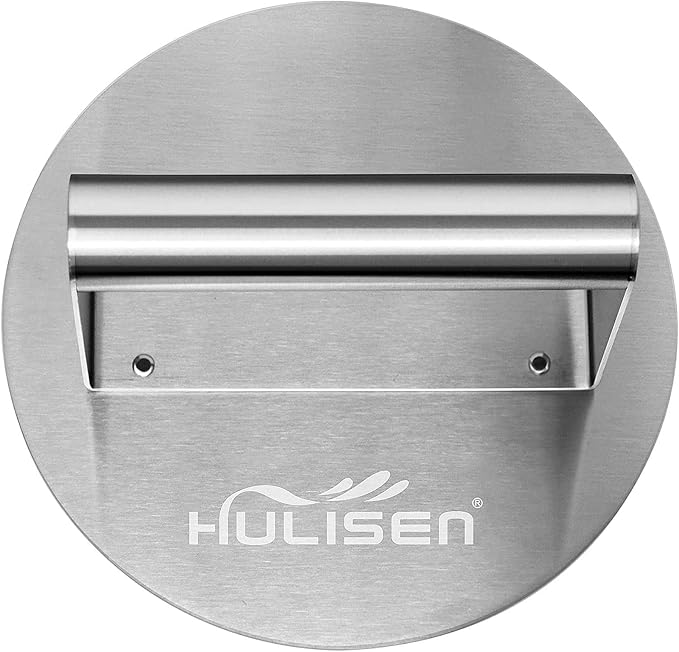 HULISEN Stainless Steel Burger Press, 6.2 inch Round Burger Smasher, Professional Griddle Accessories Kit, Grill Press Perfect for Flat Top Griddle Grill Cooking | Flat Edge, Even Pressure for Thin Patties, Dishwasher Safe, Griddle Accessories Fit Flat...