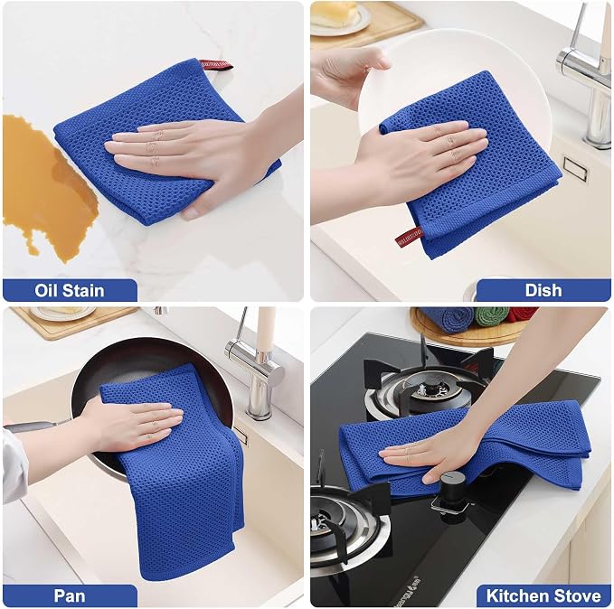 Homaxy 8 Pack 100% Cotton Kitchen Towels and Dishcloths Set, Blueberry | 12 x 12 Inches and 13 x 28 Inches Kitchen Towels Set, Ultra Soft Absorbent Dish Cloths for Washing Dishes