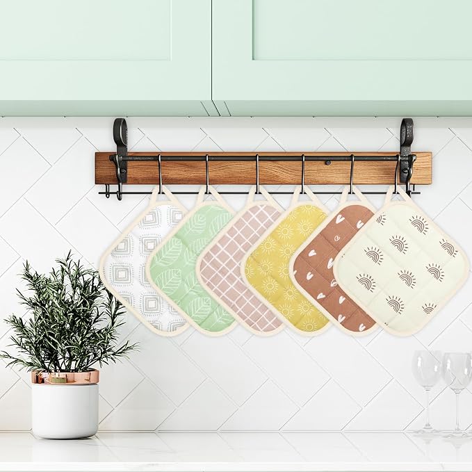 6 Pack Pot Holders 100% Cotton Heat Resistant Potholder, Machine Washable Pot Holder, Hot Pads, Table Pads for Cooking Baking (E)