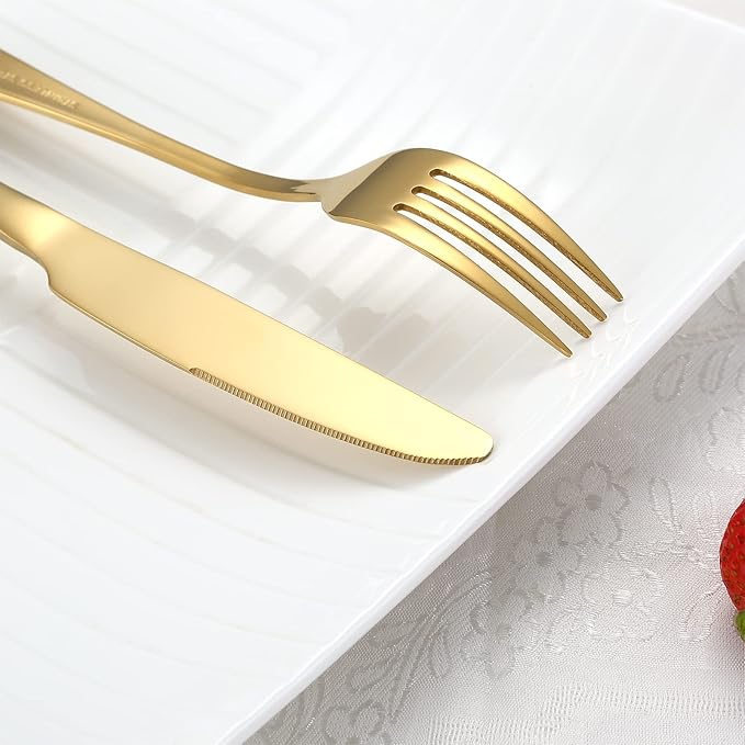 Gold Silverware Set for 4, Golden Flatware Cutlery Set 20 Piece | Premium Stainless Steel Tableware Set, Include Knife Fork and Spoon, Mirror Polished, Ready for Any Dinner or Weddings