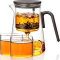 ZENS Magnetic Teapot with Infuser and 2 Cups, 34oz Magic Loose Tea Maker | Glass Magnetic Teapot, Echanted Tea Pot with Infusers for Loose Tea Steeper, Tea Lovers Gift, Walnut Pattern