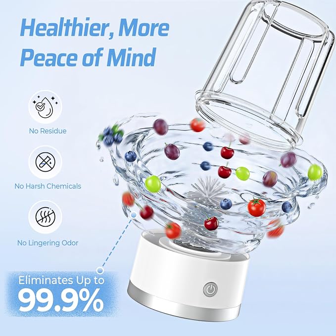 Electric Fruit Washer, Portable Fruit Cleaner Device with OH-Ion Technology | Produce Cleaner with 360° Rotating Silicone Brush & 3-Minute Cycle for Cherries, Grapes, Jujubes, Kumquats & Small Firm Fruit