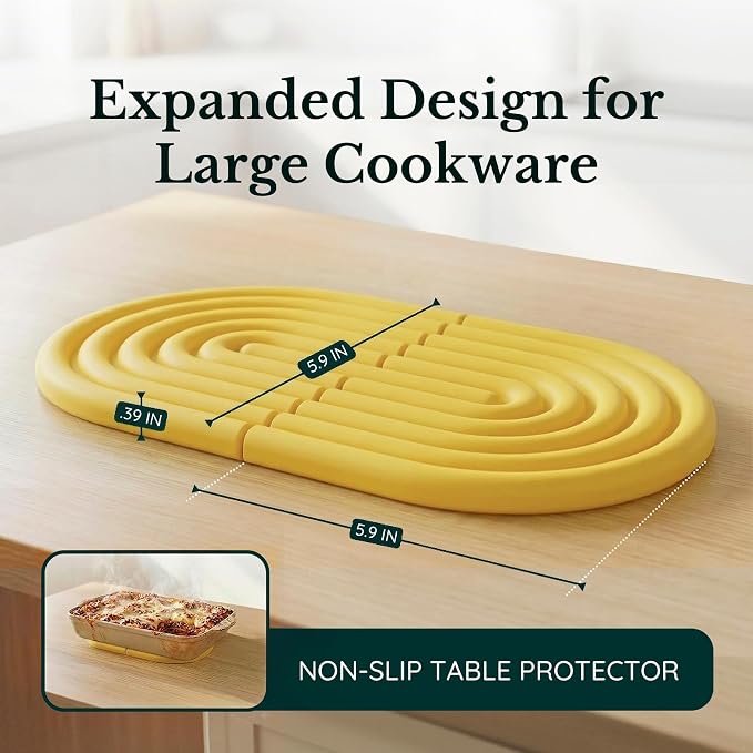 Silicone Trivets for Hot Dishes, Heat-Resistant, Non-Slip Pot Holders for Kitchen & Coasters Durable Hot Pads for Pots, Pans, Baking Dishes & Kitchen Appliances Set of 2 Sunflower Yellow