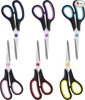 Scissors, BOOMIBOO 8" All Purpose 6 Pack - Comfort-Grip Scissors for Office Desk Accessories Sewing Fabric Home Craft School Supplies, Teacher/Class Supplies, Right/Left Handles