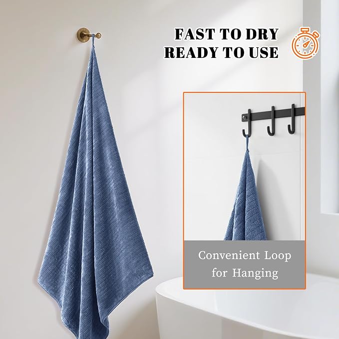 4 Pack Bath Towels Set 35 x 70in Extra Large, Ultra Soft Microfiber | Luxury Thick High Absorbent and Quick Dry Bath Sheet for Bathroom, Beach, Yoga, Sport,SPA, Fitness, Electric Blue