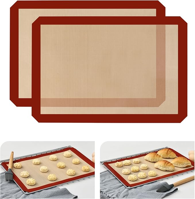 2-Pack Silicone Baking Mat, 16.5"x11.6" Reusable Silicone Baking Sheets for Oven, BPA Free Nonstick Bakeware Mats for Cookies, Macarons, Bread and Pastry