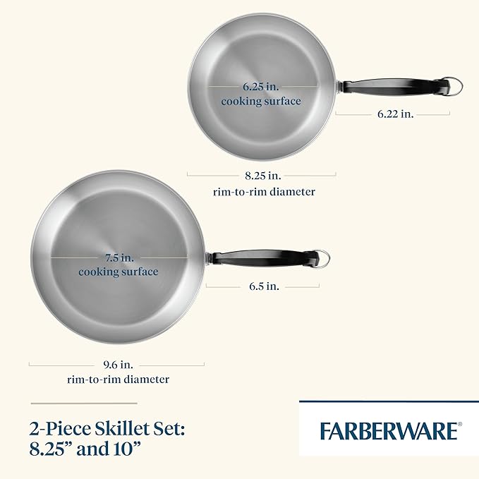 Farberware Stainless Steel Frying Pan Set, 8.25 and 10-Inch Skillets