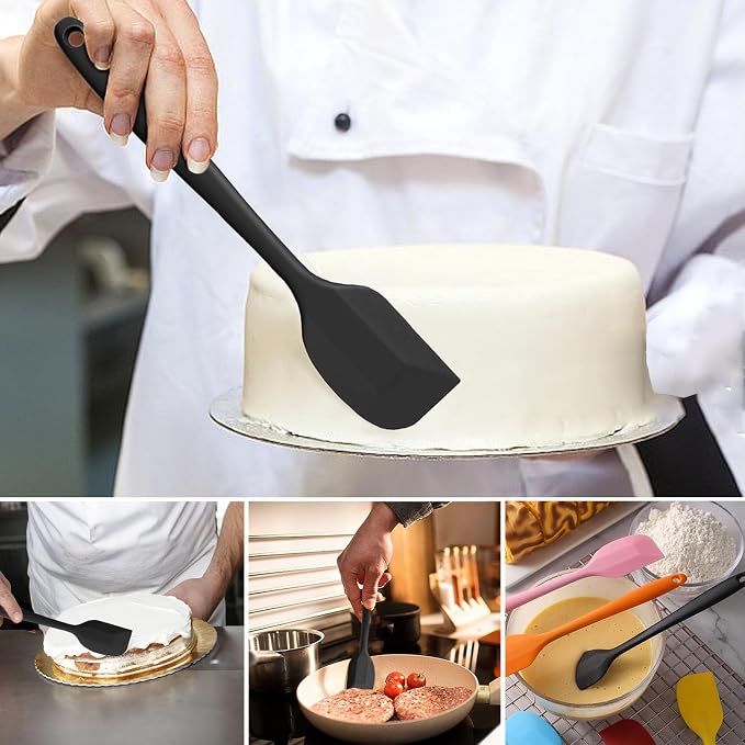 4 PCS Silicone Spatula,Rubber Spatula with Stainless Steel Core11 Inch Non-scratch Baking Cooking 8Inch Spatula Set Flexible Heat Resistant (Black)