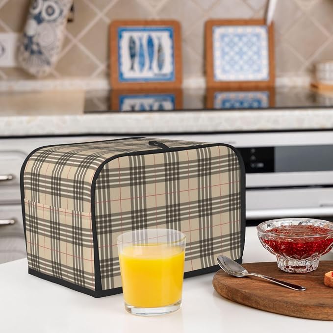 Toaster Cover 2 Slice with Plaid Pattern Dustproof Bread Maker Cover Fingerprint Bakeware Protection Wide Slot Toaster Bag Reusable Kitchen Small Appliance Cover