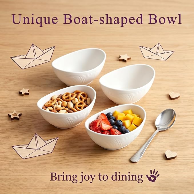Wheat Straw Bowls Set of 6, Unbreakable Small Plastic Bowls 10oz, Small Serving Bowls for Ice Cream, Yogurt, Snack, Dessert, Microwave & Dishwasher Safe Mini Bowls for Kitchen, Party - White