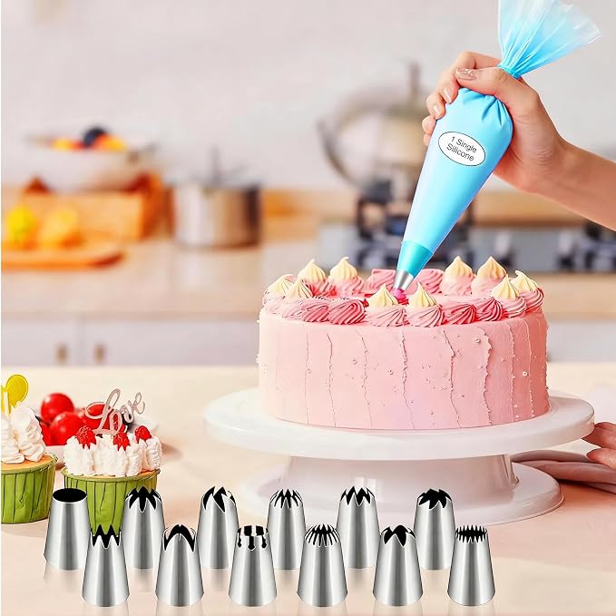 Large Piping Tips Set - 14pcs Reusable Stainless Steel Icing Nozzles Kit Cake Decorating Tools For Cupcake Cookie Pastrys Dough