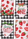 4 Pcs Strawberry Kitchen Towels Berry Hand Dish Towels Gifts | Absorbent Black Red Grid Tea Towel Fast Drying Housewarming Gift for Kitchen Bathroom Holiday Summer Strawberry Party Decor