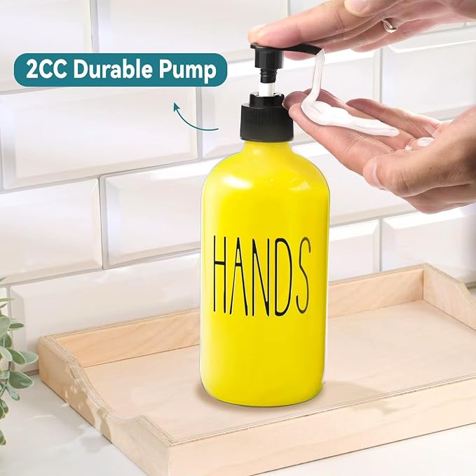 COHOSEGE Glass Soap Dispenser Set 2 Pack,16 Oz Dish Soap Dispenser for Kitchen Sink,Lemon Kitchen Decor and Accessories,Yellow Decorations and Kitchen Utensils for Kitchen