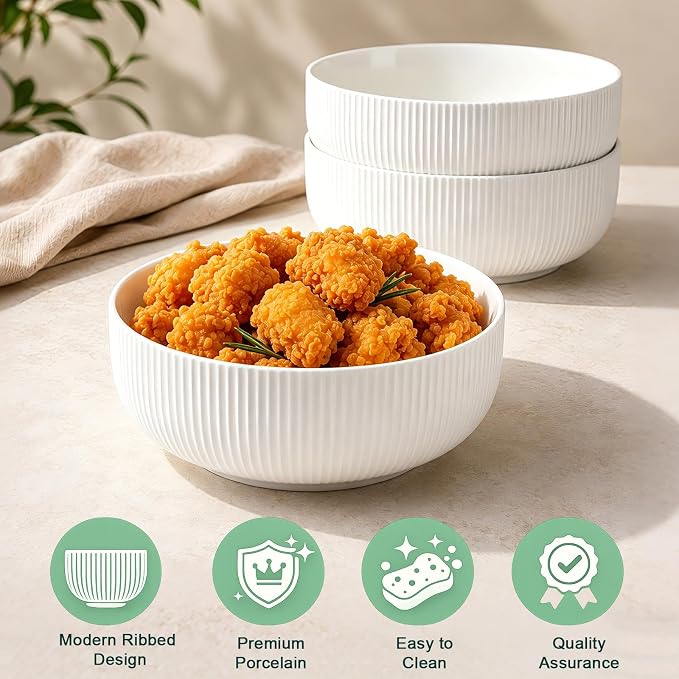 DANALLAN Salad Bowl, 2Pcs Mixing Bowls Set 8 inch 60 oz Large Ceramic Pasta Serving Soup Ramen Bowl for Kitchen Dishwasher and Microwave Safe