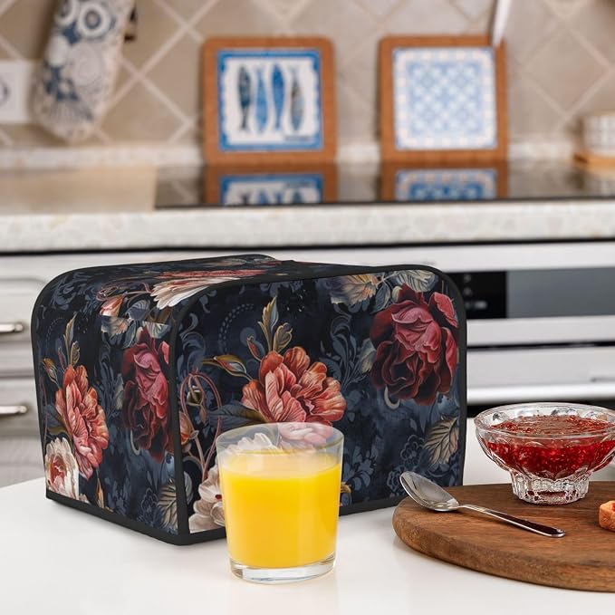 Toaster Cover 4 Slice with Floral Pattern Dustproof Bread Maker Cover Fingerprint Bakeware Protection Wide Slot Toaster Bag Reusable Kitchen Small Appliance Cover