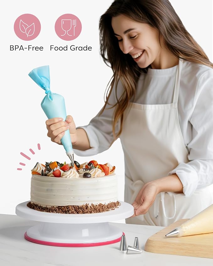 Kootek 71 Cake Decorating Kit Baking Supplies Tools for Beginners & Pros | Cake Stand Turntable, Icing Piping Tips, Disposable Reusable Pastry Bag, Spatulas, Video Tutorial, Pattern Chart