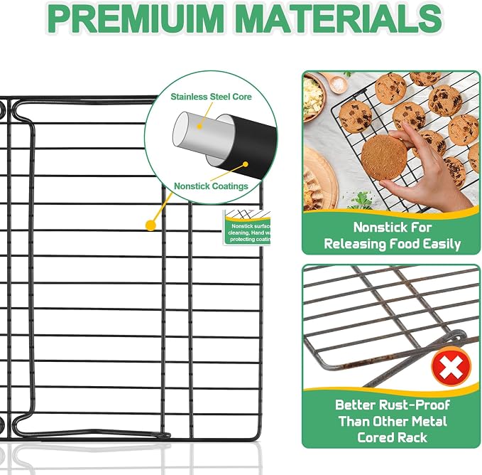 P&P CHEF Cooling Rack Set of 2, 2-Tier 15" x 10" Stackable Rack, Black | Stainless Steel Stackable Wire Cooling Racks for Baking Cooking Roasting, Collapsible & Heavy Duty, Oven Safe & Easy Clean
