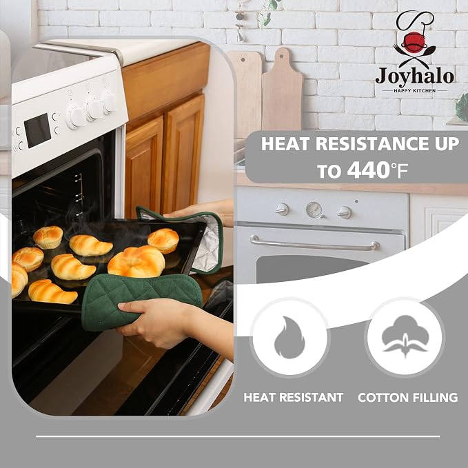 Joyhalo 4 Pack Pot Holders for Kitchen Clearance | Cotton Oven Holder with Great Heat Resistance, Potholders Sets for Kitchen, Countertops, Hot Pots and Pans Dark Green