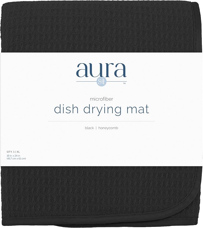 S&T INC. Dish Drying Mat, 18" x 24", XL, Black | Absorbent Microfiber, Extra Large Kitchen Counter Mat for Dishes, Utensils, Pots and Pans, Machine Washable