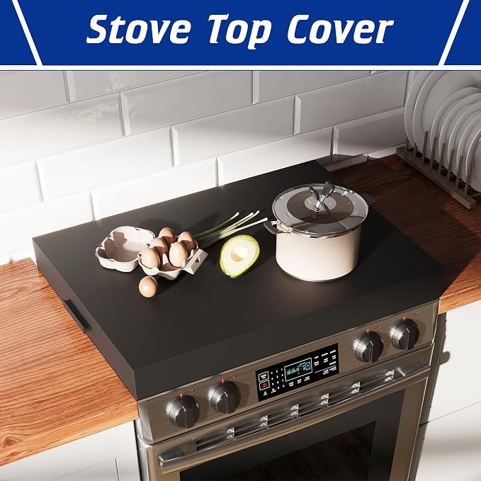 Stove Top Cover with Handles, Heavy Duty Metal Noodle Board Cooktop Cover for Gas/Electric Stove Top, (L 30" x W 22" x H 3") Large Gas Stove Protective Cover for Kitchen Space Expansion