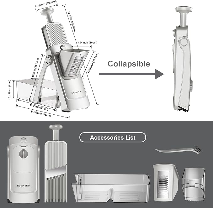 SupMaKin Safe Mandoline Slicer, Upgraded Adjustable Chips Slicer 1-8 mm | Vegetables Fruits Slicer with Container Grater, Stainless Steel Blade,Faster Slicer Artifact Kitchen Gadgets Dishwasher Gifts
