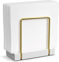Wican Napkin Holder for Table, Bamboo Iron Standing Napkin Dispenser | Dining Table Farmhouse Cocktail Picnic Rustic Wood Holders, Suitable for All Kitchen Dining Room Decor, Gold & White