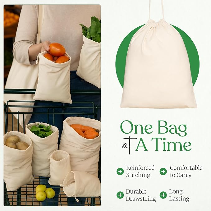 Greenmile Organic Cotton Reusable Produce Muslin Bags
