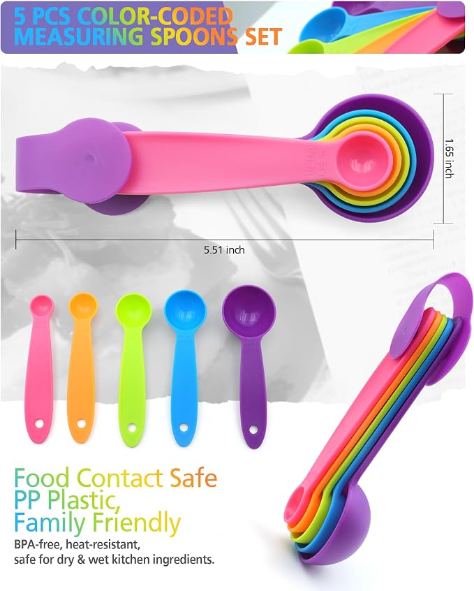 Measuring Cups and Spoons set, Collapsible Measuring Cups, 4 piece Measuring Tool Engraved Metric/US Markings for Liquid & Dry Measuring, Space Saving, BPA Free Silicone, Colorful