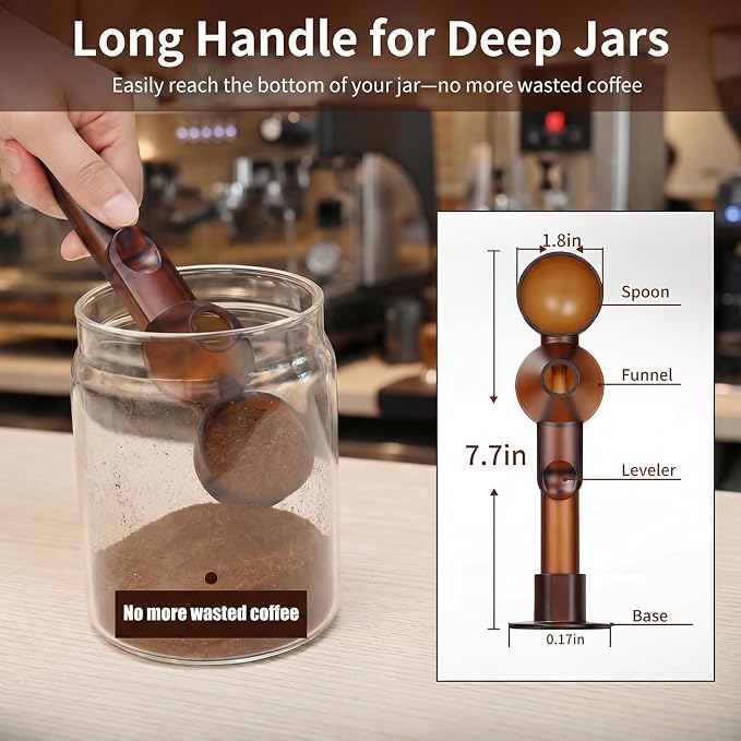 2 Pcs Coffee Scoop with Funnel for Reusable K Cup, 2 TBSP Measuring Spoon | Mess-Free Funnel Design, Sliding Leveler for Precise 2 TBSP, Long Handle for Ground Coffee, Protein Powder & Tea
